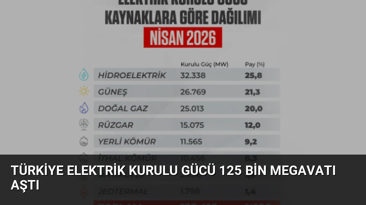 Türkiye Elektrik Kurulu Gücü 125 Bin Megavatı Aştı